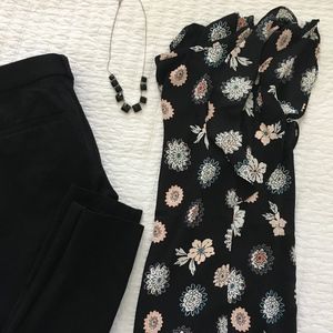LOFT black floral XS short sleeve blouse